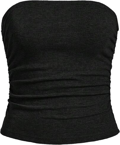 SOLY HUX Women's Tube Tops Summer Casual Ruched Strapless Sleeveless Crop Top Sexy Bandeau Tops in Saudi Arabia