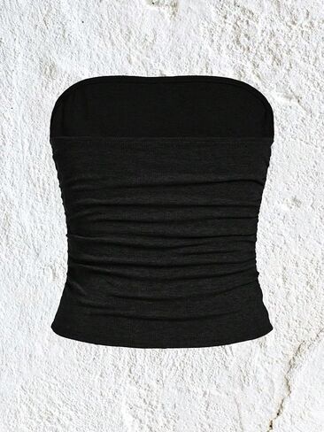 SOLY HUX Women's Tube Tops Summer Casual Ruched Strapless Sleeveless Crop Top Sexy Bandeau Tops in Saudi Arabia