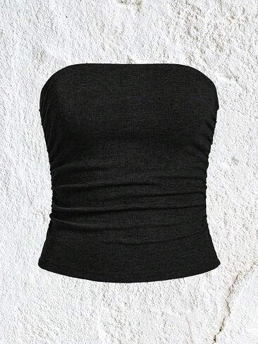 SOLY HUX Women's Tube Tops Summer Casual Ruched Strapless Sleeveless Crop Top Sexy Bandeau Tops in Saudi Arabia