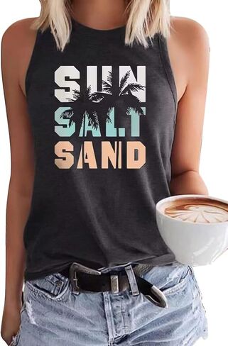Oriental Pearl Womens Tank Tops Beach Graphic Tank Tops Summer Casual Loose Tanks Vest Country Music Vacation Tank Cami in Saudi Arabia