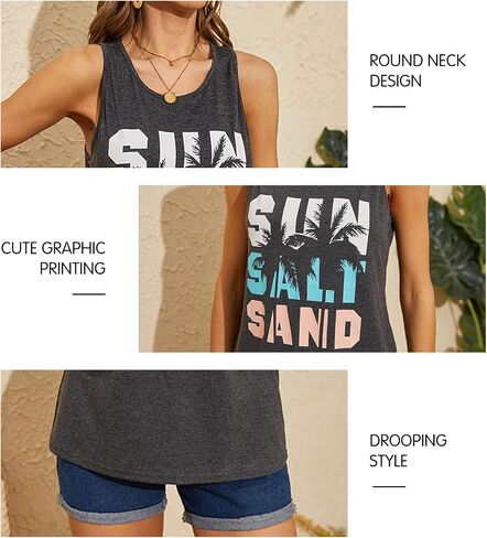 Oriental Pearl Womens Tank Tops Beach Graphic Tank Tops Summer Casual Loose Tanks Vest Country Music Vacation Tank Cami in Saudi Arabia