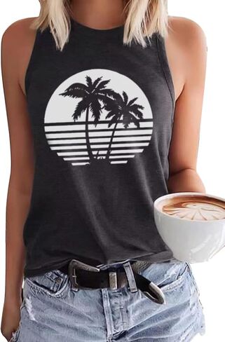 Oriental Pearl Womens Tank Tops Beach Graphic Tank Tops Summer Casual Loose Tanks Vest Country Music Vacation Tank Cami in Saudi Arabia