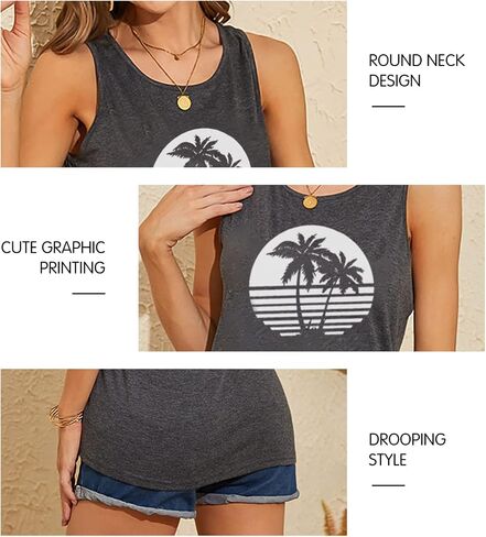 Oriental Pearl Womens Tank Tops Beach Graphic Tank Tops Summer Casual Loose Tanks Vest Country Music Vacation Tank Cami in Saudi Arabia