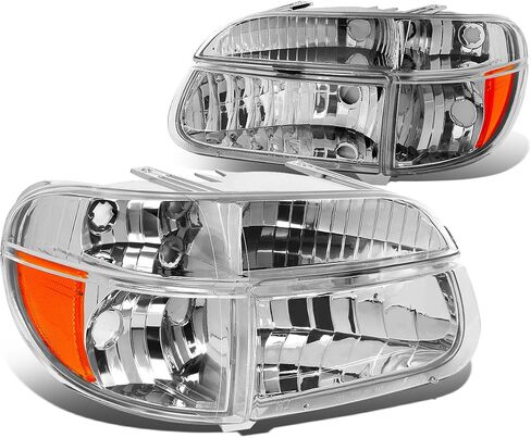 DNA MOTORING Pair Headlight Assembly Compatible with 1995-2001 Ford Explorer / 1997 Mountaineer, Chrome/Amber, HL-OH-FEXP954P-CH-AM in Saudi Arabia