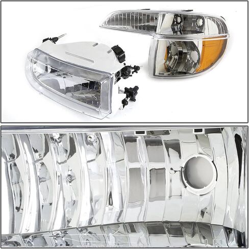 DNA MOTORING Pair Headlight Assembly Compatible with 1995-2001 Ford Explorer / 1997 Mountaineer, Chrome/Amber, HL-OH-FEXP954P-CH-AM in Saudi Arabia