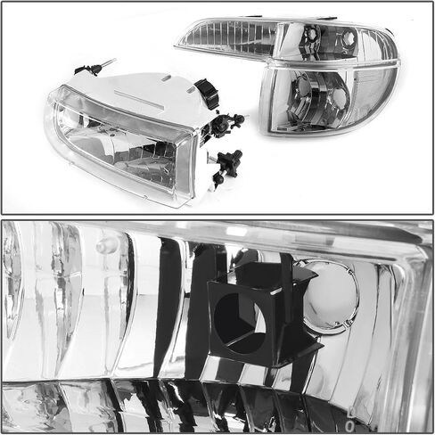 DNA MOTORING Pair Headlight Assembly Compatible with 1995-2001 Ford Explorer / 1997 Mountaineer, Chrome/Amber, HL-OH-FEXP954P-CH-AM in Saudi Arabia