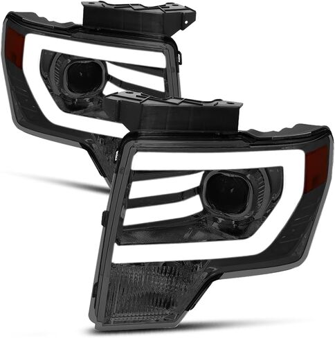 Pair of Dual LED Halos DRL Tinted Lens Headlights Compatible with 2009-2014 Ford F150 CAAP-F15009-LED-HAP-SMAM-HL in Saudi Arabia
