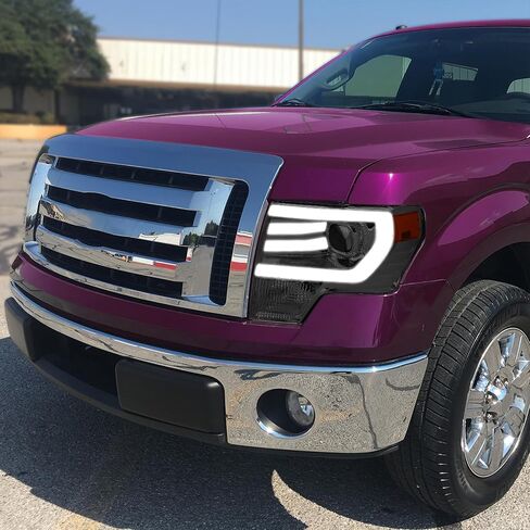 Pair of Dual LED Halos DRL Tinted Lens Headlights Compatible with 2009-2014 Ford F150 CAAP-F15009-LED-HAP-SMAM-HL in Saudi Arabia