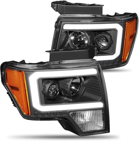 Pair of Dual LED Halos DRL Tinted Lens Headlights Compatible with 2009-2014 Ford F150 CAAP-F15009-LED-HAP-SMAM-HL in Saudi Arabia