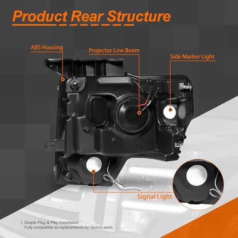 Pair of Dual LED Halos DRL Tinted Lens Headlights Compatible with 2009-2014 Ford F150 CAAP-F15009-LED-HAP-SMAM-HL in Saudi Arabia