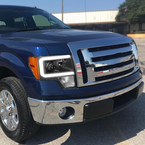 Pair of Dual LED Halos DRL Tinted Lens Headlights Compatible with 2009-2014 Ford F150 CAAP-F15009-LED-HAP-SMAM-HL in Saudi Arabia
