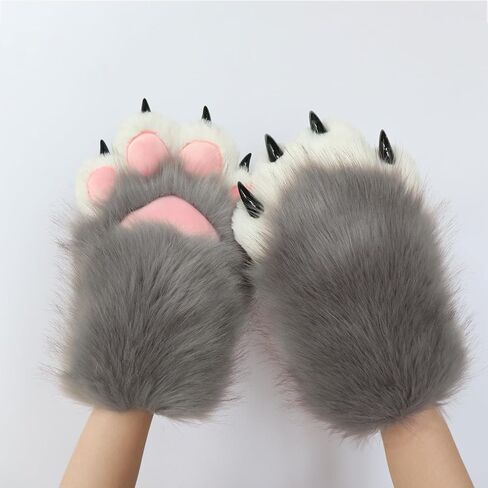 Comfy Fursuit Paws Faux Fur Furry Paws, Black&White Therian Paws Therian Stuff Therian Gear, Cute Cat Paw Gloves Therian Gloves with Claws, Furry Stuff Wolf Paws Gloves Fox Paws, Cosplay Furry Costume in Saudi Arabia