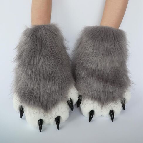 Comfy Fursuit Paws Faux Fur Furry Paws, Black&White Therian Paws Therian Stuff Therian Gear, Cute Cat Paw Gloves Therian Gloves with Claws, Furry Stuff Wolf Paws Gloves Fox Paws, Cosplay Furry Costume in Saudi Arabia