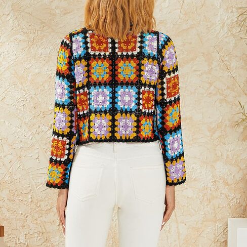 Honganda Women's Knit Crochet Cardigan Long Sleeve Floral Embroidery Hollow Out Knitwear Spring Fall Y2K Boho Sweater in Saudi Arabia