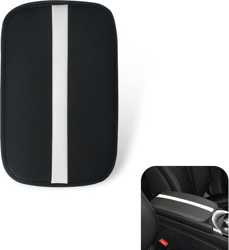 1 PC Stripe Patchwork Car Armrest Cover, Leather Car Center Console Cover, 12.2" x 7.87" Car Armrest Box and Car Decoration, Universal for Most Cars (Black & White) in Saudi Arabia