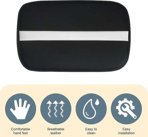 1 PC Stripe Patchwork Car Armrest Cover, Leather Car Center Console Cover, 12.2" x 7.87" Car Armrest Box and Car Decoration, Universal for Most Cars (Black & White) in Saudi Arabia