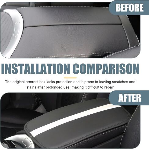 1 PC Stripe Patchwork Car Armrest Cover, Leather Car Center Console Cover, 12.2" x 7.87" Car Armrest Box and Car Decoration, Universal for Most Cars (Black & White) in Saudi Arabia