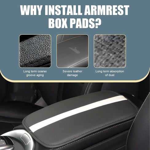 1 PC Stripe Patchwork Car Armrest Cover, Leather Car Center Console Cover, 12.2" x 7.87" Car Armrest Box and Car Decoration, Universal for Most Cars (Black & White) in Saudi Arabia