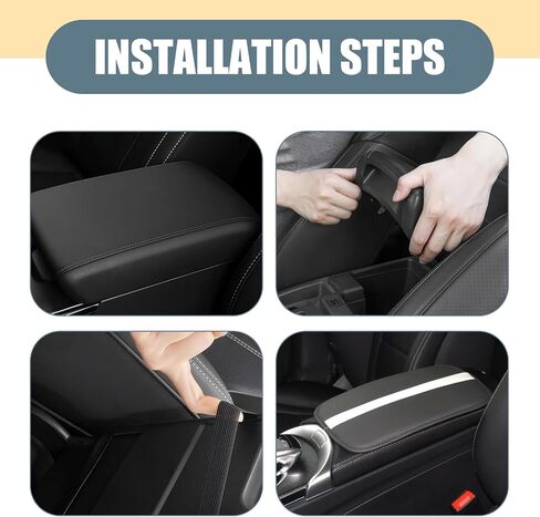 1 PC Stripe Patchwork Car Armrest Cover, Leather Car Center Console Cover, 12.2" x 7.87" Car Armrest Box and Car Decoration, Universal for Most Cars (Black & White) in Saudi Arabia