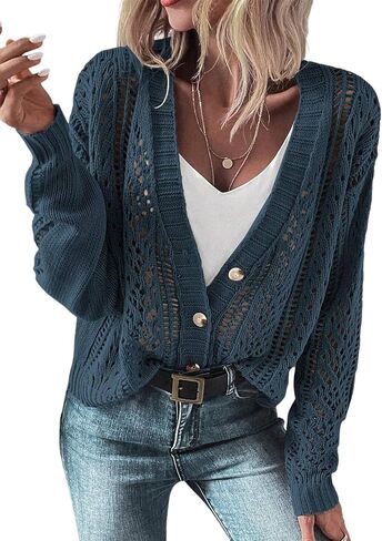 SHEWIN Cardigan Sweaters for Women Lightweight Long Sleeve Cable Knit Open Front Button Down Crochet Cardigans Sweater in Saudi Arabia