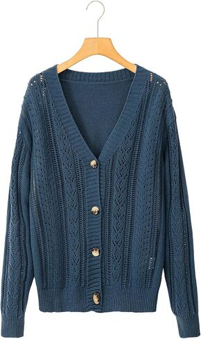 SHEWIN Cardigan Sweaters for Women Lightweight Long Sleeve Cable Knit Open Front Button Down Crochet Cardigans Sweater in Saudi Arabia