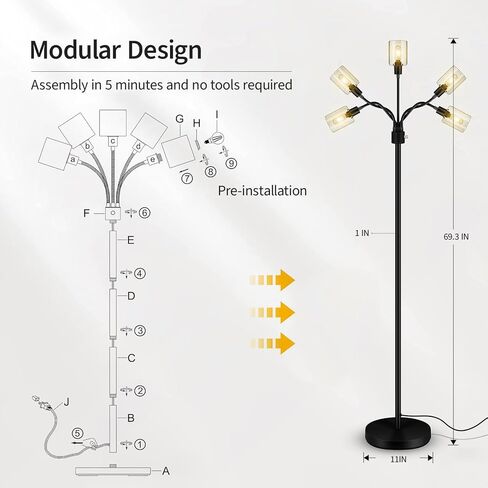 BoostArea Industrial Floor Lamp for Living Room,Modern Standing Lamp Stand Up Lamp with 3 Light, Bulbs Not Included,Simple Design Floor Lamp for Bedroom, Living Room, Office, Kids Room, Reading in Kuwait