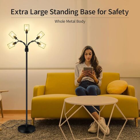 BoostArea Industrial Floor Lamp for Living Room,Modern Standing Lamp Stand Up Lamp with 3 Light, Bulbs Not Included,Simple Design Floor Lamp for Bedroom, Living Room, Office, Kids Room, Reading in Kuwait