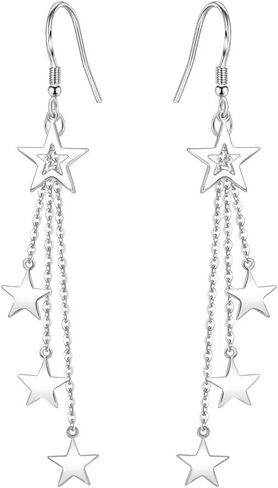 Sterling Silver Long Dangle Drop tassel star meteor earrings For Women in Kuwait