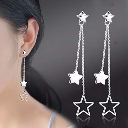 Sterling Silver Long Dangle Drop tassel star meteor earrings For Women in Kuwait