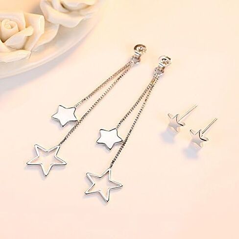 Sterling Silver Long Dangle Drop tassel star meteor earrings For Women in Kuwait