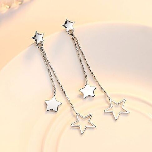 Sterling Silver Long Dangle Drop tassel star meteor earrings For Women in Kuwait