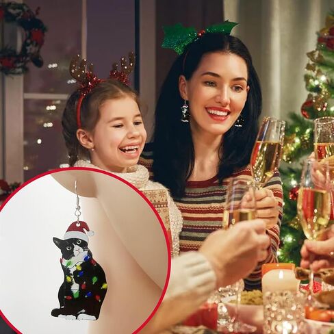 Christmas Earrings for Women Cute Cat Earrings Dangle Christmas Light Stocking Cat Earrings for Holiday Christmas Gifts 2024 in Kuwait