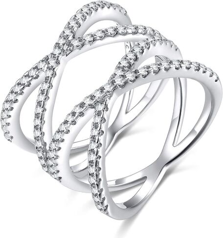 925 Sterling Silver Ring Double X Criss Cross Ring CZ Wedding Band Size 4-13 in Saudi Arabia