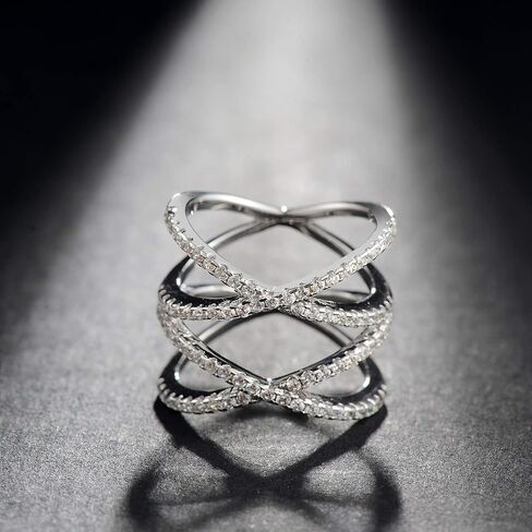 925 Sterling Silver Ring Double X Criss Cross Ring CZ Wedding Band Size 4-13 in Saudi Arabia