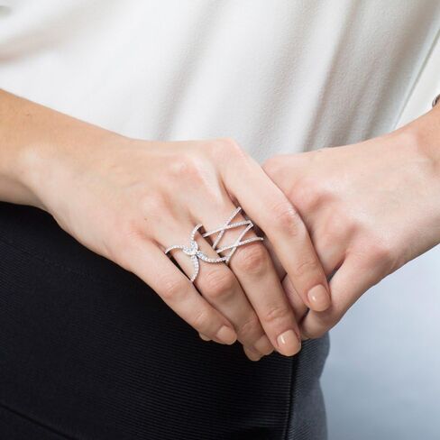925 Sterling Silver Ring Double X Criss Cross Ring CZ Wedding Band Size 4-13 in Saudi Arabia