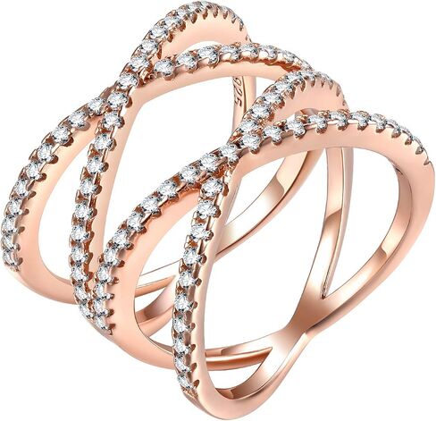 925 Sterling Silver Ring Double X Criss Cross Ring CZ Wedding Band Size 4-13 in Saudi Arabia