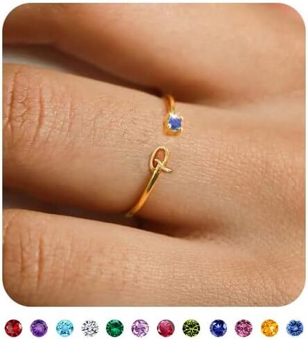 BAYLAY Initial Birthstone Rings for Women Teen Girls - Adjustable Birthstone Initial Stackable Rings Dainty Gold Initial Letter Rings Cubic Zirconia Rings for Teen Girls Women Jewelry Gifts in Kuwait