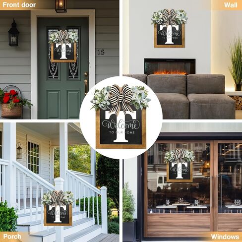 16" Personalized Welcome Sign for Front Door, Last Name Wreaths for Front Door, 26 Initial Front Door Decor, Year Round Wreath, Pine Wooden Home Decor, Housewarming Gifts, (T) in Saudi Arabia