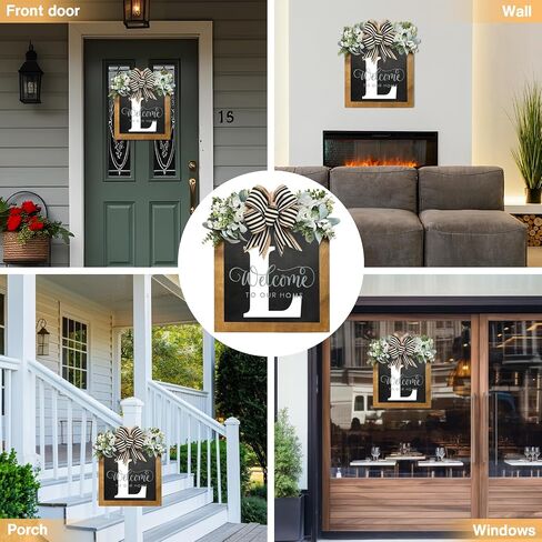 16" Personalized Welcome Sign for Front Door, Last Name Wreaths for Front Door, 26 Initial Front Door Decor, Year Round Wreath, Pine Wooden Home Decor, Housewarming Gifts, (T) in Saudi Arabia