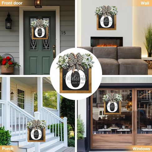 16" Personalized Welcome Sign for Front Door, Last Name Wreaths for Front Door, 26 Initial Front Door Decor, Year Round Wreath, Pine Wooden Home Decor, Housewarming Gifts, (T) in Saudi Arabia