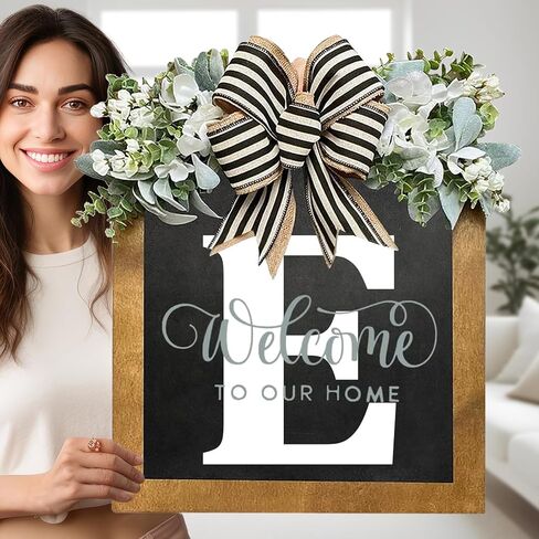 16" Personalized Welcome Sign for Front Door, Last Name Wreaths for Front Door, 26 Initial Front Door Decor, Year Round Wreath, Pine Wooden Home Decor, Housewarming Gifts, (T) in Saudi Arabia