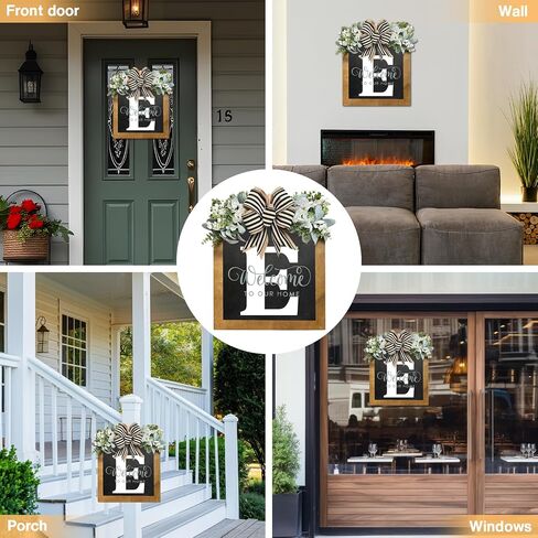 16" Personalized Welcome Sign for Front Door, Last Name Wreaths for Front Door, 26 Initial Front Door Decor, Year Round Wreath, Pine Wooden Home Decor, Housewarming Gifts, (T) in Saudi Arabia