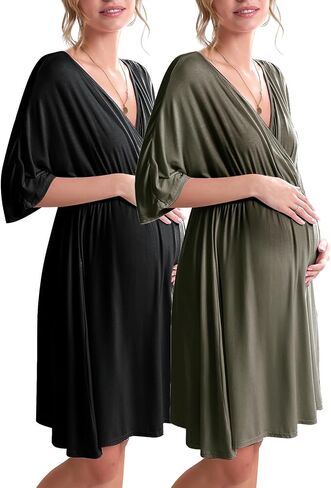 Ekouaer 3 in 1 Labor/Delivery/Hospital Gown 2 Pack Maternity Dress Nursing Nightgown Sleepwear in Saudi Arabia