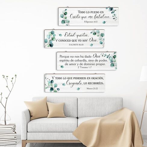 Yousoontic 4 Pieces Spanish Bible Verses Wall Decor Christian Spanish Wood Plaque Hanging Sign Religious Wall Decor Bible Verses Wall Art for Home Office Farmhouse Kitchen in Saudi Arabia