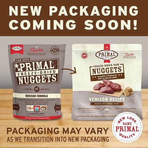 Primal Freeze Dried Dog Food Nuggets, Venison; Complete & Balanced Meal; Also Use as Topper or Treat; Premium, Healthy, Grain Free, High Protein Raw Dog Food, 5.5 oz in Kuwait
