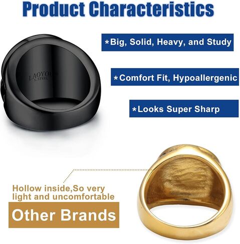 LAOYOU 2Pcs Saint Benedict Pack St. Benedict Ring and Medal Necklace for Men Stainless Steel Ghost Hunter Christian Catholic Protection Amulet Jewelry Gift for Men Teen Black/Silver in Kuwait