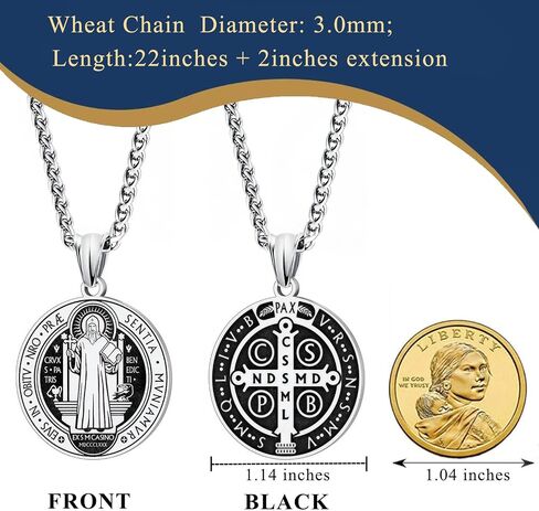 LAOYOU 2Pcs Saint Benedict Pack St. Benedict Ring and Medal Necklace for Men Stainless Steel Ghost Hunter Christian Catholic Protection Amulet Jewelry Gift for Men Teen Black/Silver in Kuwait