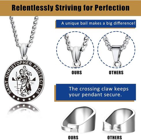 LAOYOU 2Pcs Saint Benedict Pack St. Benedict Ring and Medal Necklace for Men Stainless Steel Ghost Hunter Christian Catholic Protection Amulet Jewelry Gift for Men Teen Black/Silver in Kuwait