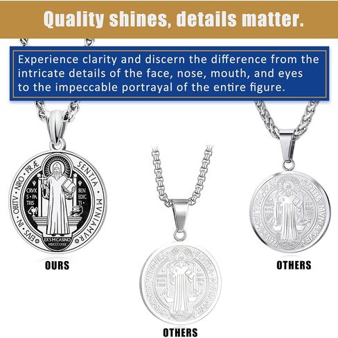 LAOYOU 2Pcs Saint Benedict Pack St. Benedict Ring and Medal Necklace for Men Stainless Steel Ghost Hunter Christian Catholic Protection Amulet Jewelry Gift for Men Teen Black/Silver in Kuwait