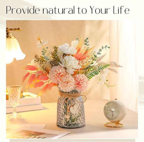 زهور صناعية مع مزهرية زهور حريرية في مزهرية زهور الكوبية الصناعية وزهرة الأوكالبتوس النباتية المزيفة مع مزهرية زجاجية لتزيين المنزل والمكتب وطاولة المكتب والرف in Kuwait